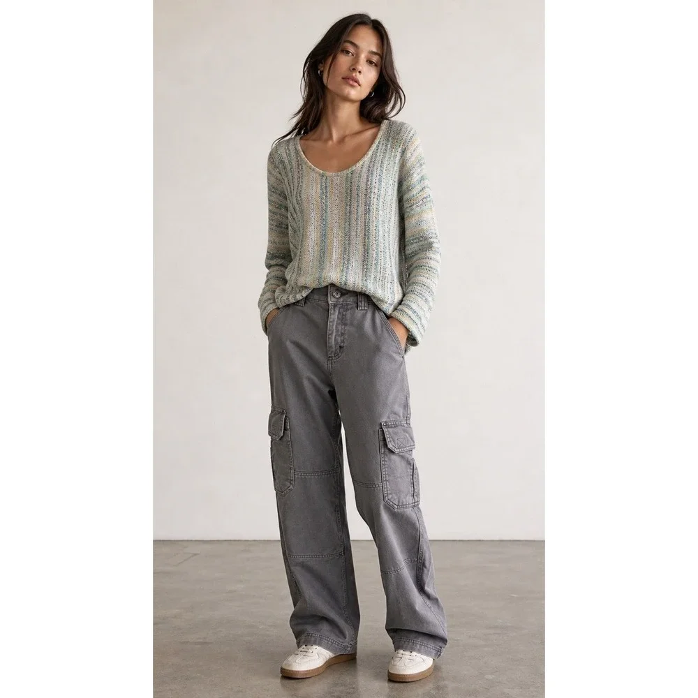 Garage Cargo Pants Women 00 Grey Utility Straight Leg Streetwear Grunge Punk Y2K